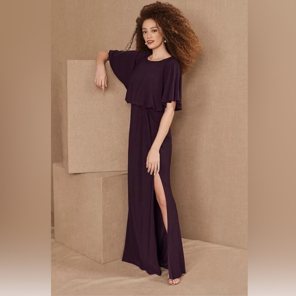 BHLDN Lena Flutter Sleeve Jersey Dress purple formal evening dress size 16 - Picture 1 of 13